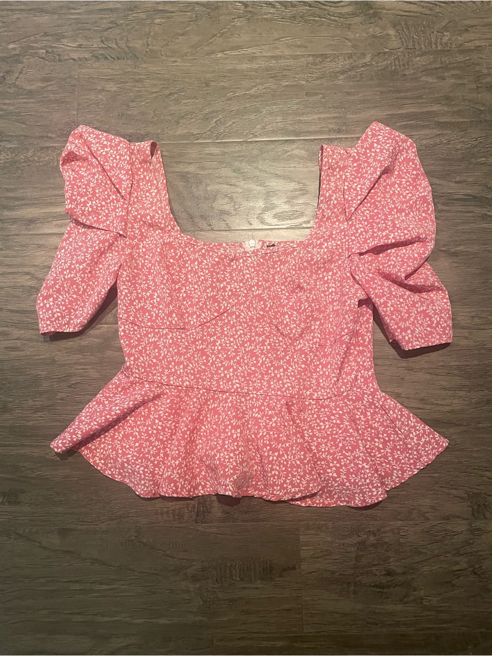 Floral Peplum Puff Sleeve Top - Pink Size small